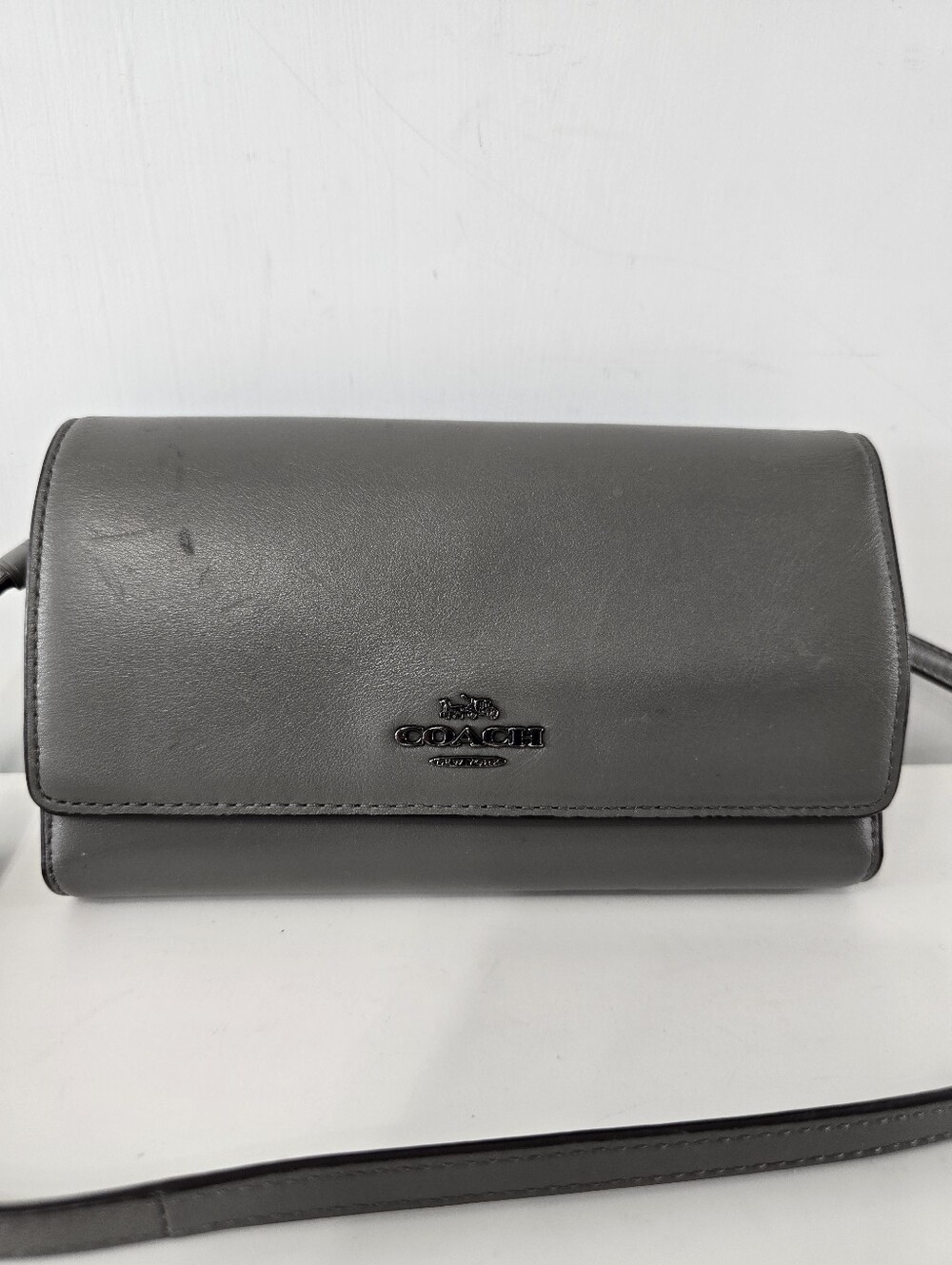 Coach Hayden Foldover Crossbody Clutch Wallet Bag Leather Gray Grey Silver Bag